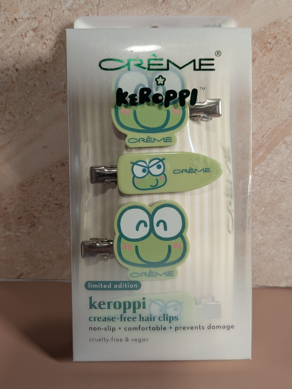 CRÈME Keroppi Green Crease-Free Hair Clips - Set of 3